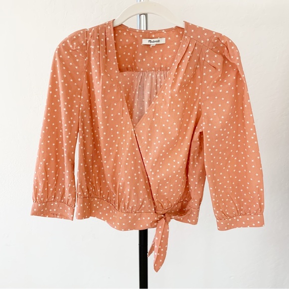 Madewell Wrap Top in Star Scatter Print Coral Cropped Top | XXS - Picture 4 of 12